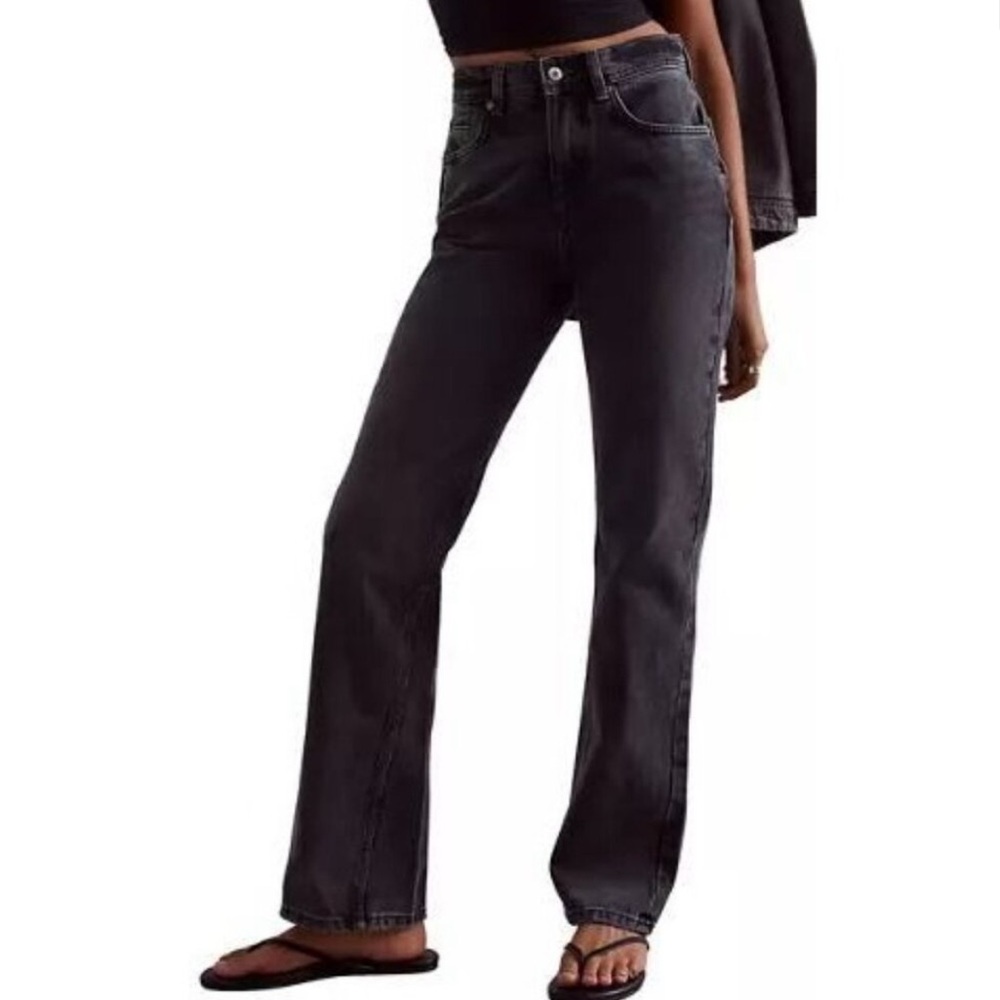 FREE PEOPLE WE THE FREE Xena High Rise Slim Straight Jeans In Dark Night,SIZE 30